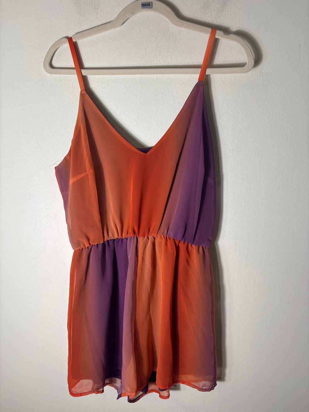 Adrienne Purple Orange Sleeveless Romper Sz M